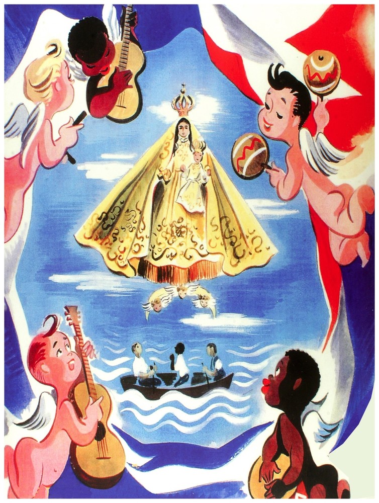 8076.Cuban saint floating in air with fishermen beneath.POSTER.art wall decor