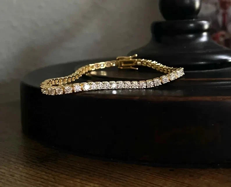 Certified Moissanite Round Cut 3 Ct Tennis Bracelet 14K Yellow Gold Plated