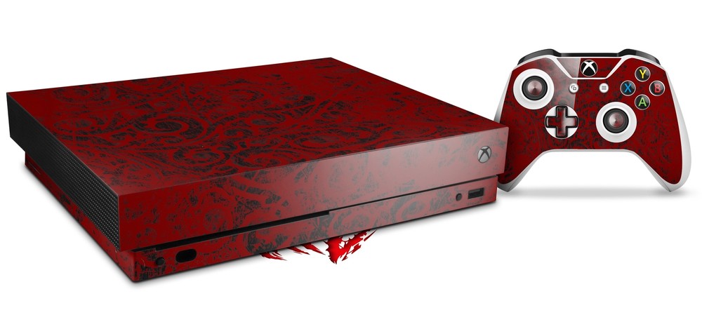 Skin for XBOX One X Console Controller Folder Doodles Red Dark Decal