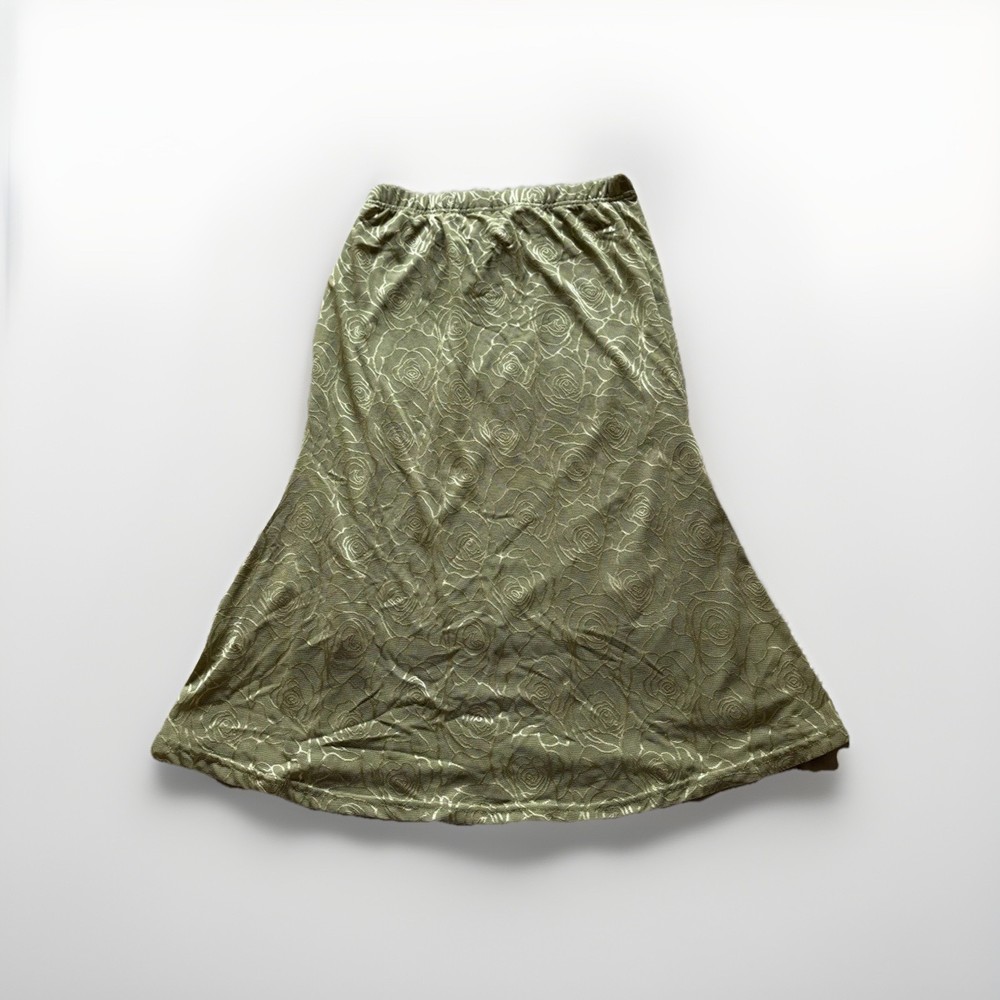 SHEIN Light Green Mesh Floral A-Line Midi Skirt M Lined Elastic Waist