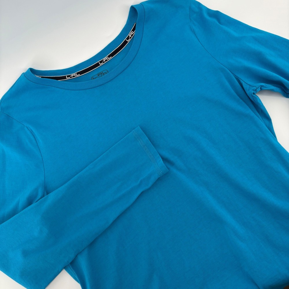 L-RL Ralph Lauren Women's Long Sleeve Crew Neck T-Shirt Top Blue L