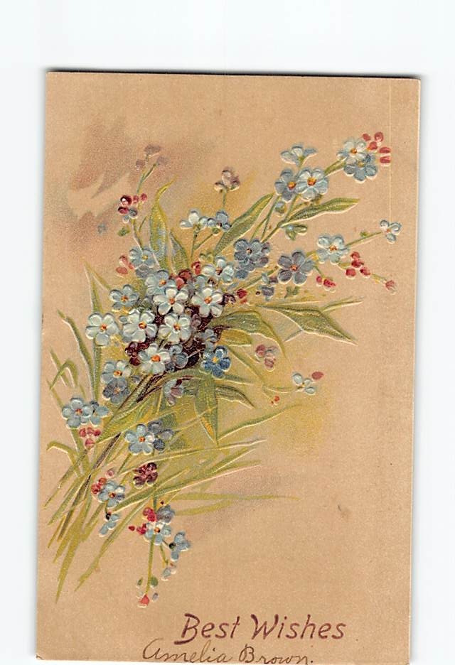 Postcard Embossed Floral Art Print Best Wishes Greeting Card