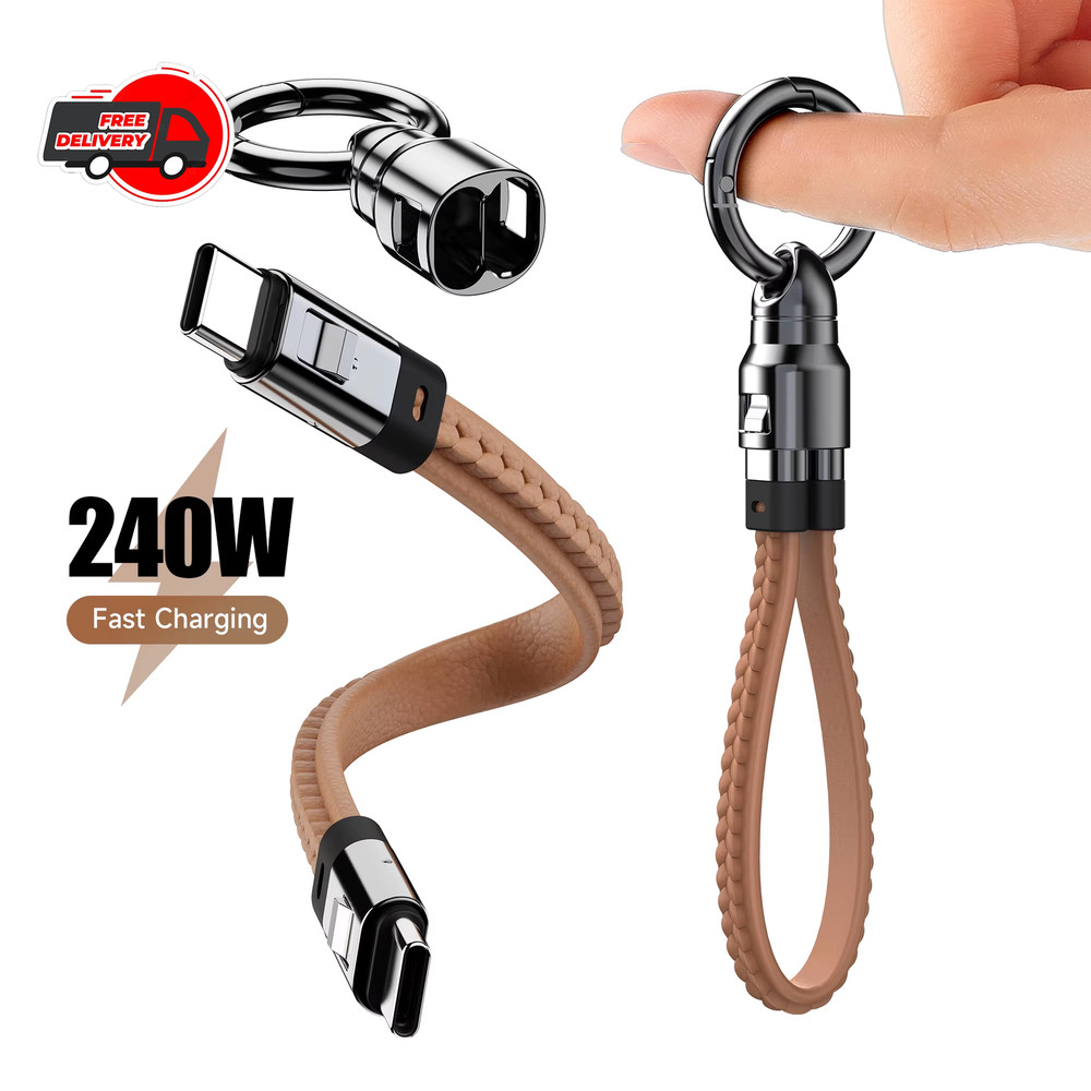 Portable USB-C Keychain Cable 240W 5A Fast Charger Type-C Short Charging Cord