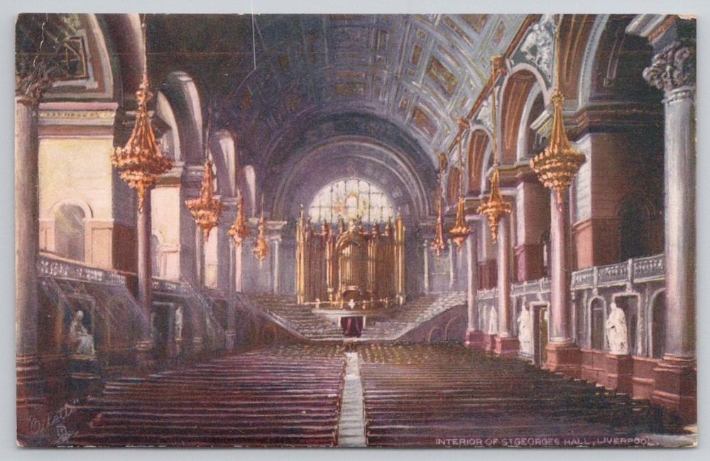 Liverpool St. George's Hall Interior Oilette Postcard Raphael Tuck 7247
