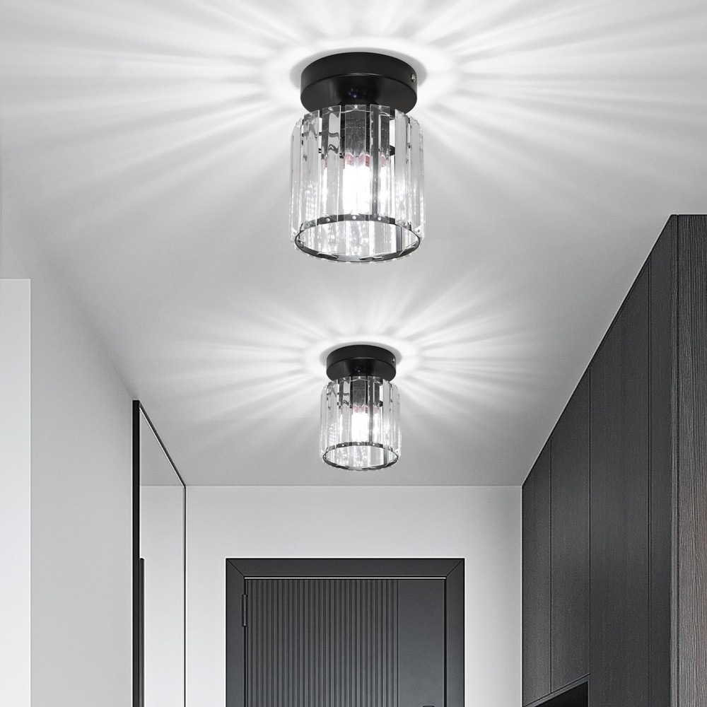 2 Pack Modern Industrial Crystal Semi Flush Mount Ceiling Lights