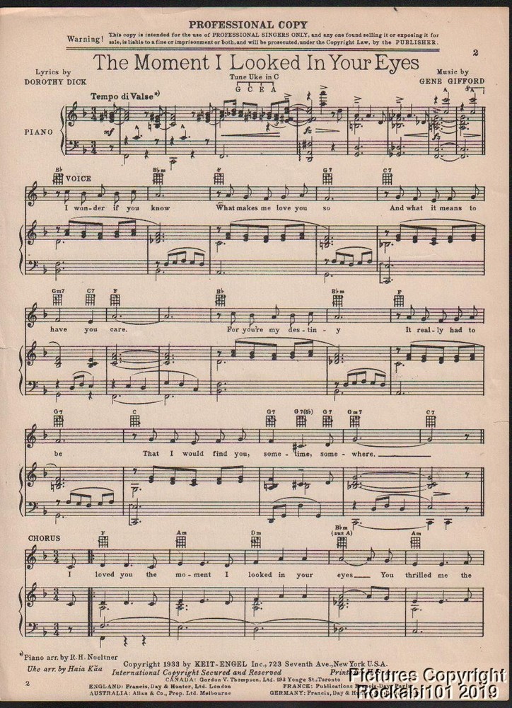 1933 Dick & Gifford Professional Sheet Music - The Moment I Looked in Your Eyes
