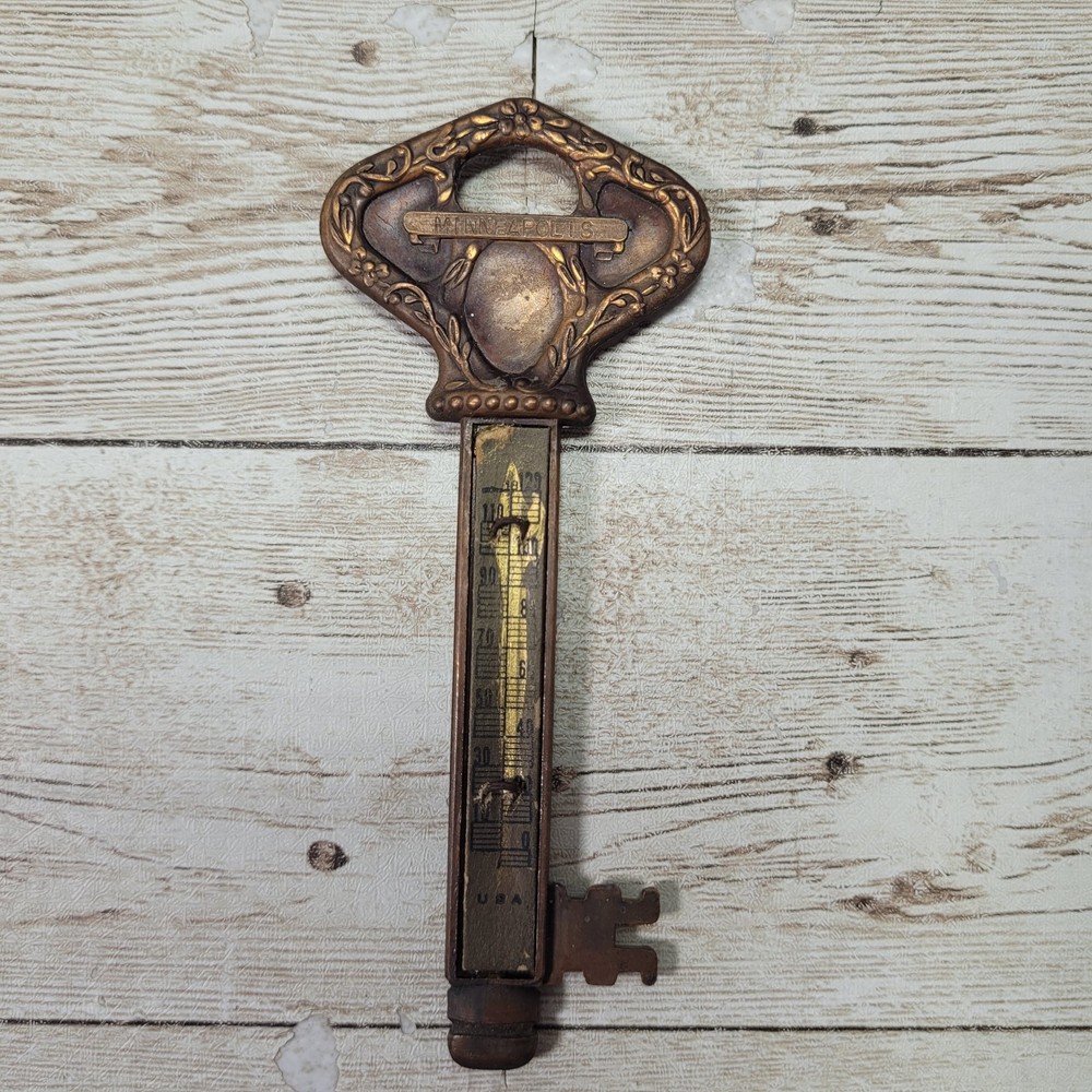 Vintage Brass Skeleton Key Thermometer Minneapolis Made In Usa Free Shipping