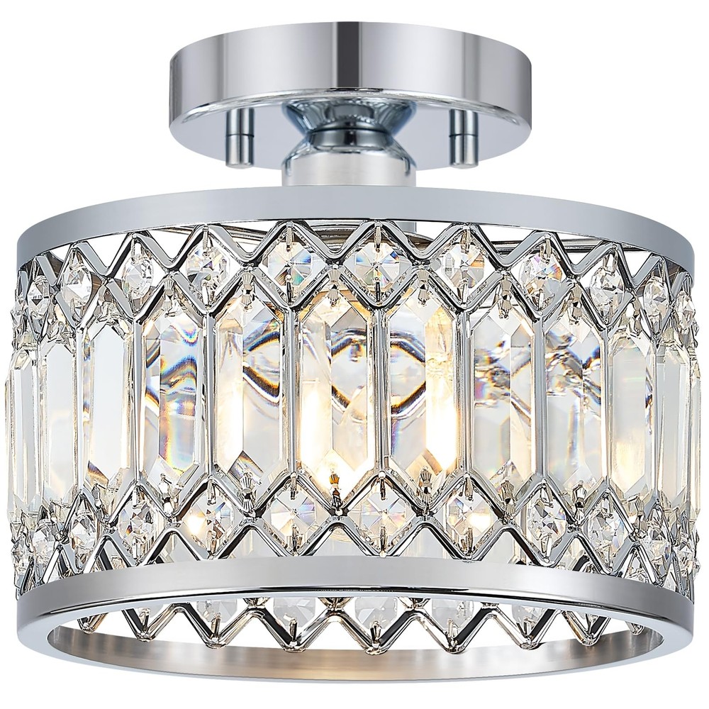 Crystal Chrome Semi Flush Mount Ceiling Light Modern Lighting Fixture