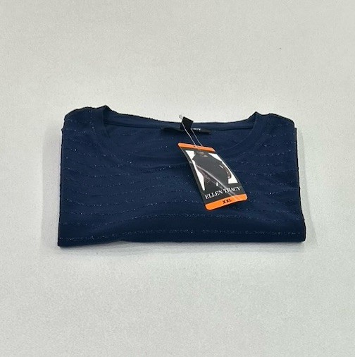 Ellen Tracy Women's Glitter Stripe Blouse, Navy, Size XXL
