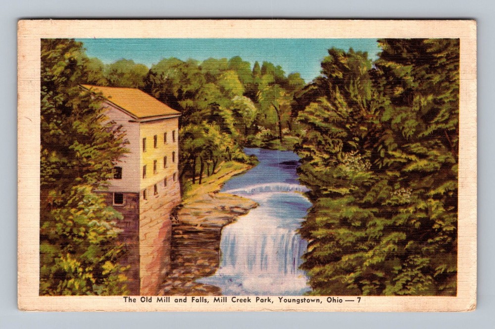 Youngstown OH-Ohio Mill Creek Park Mill and Falls Vintage Postcard