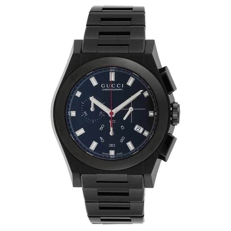 Gucci Mens Pantheon Chronograph 42mm All Black YA115237 Sapphire Crystal Watch
