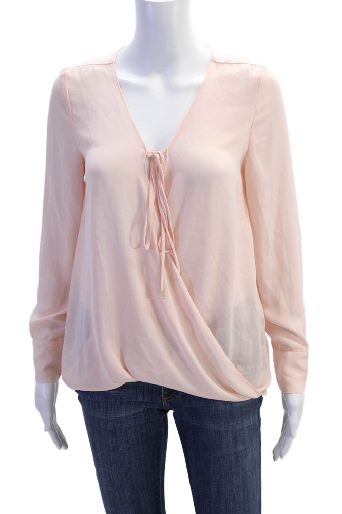 Wayf Womens Long Sleeves Lace Up V Neck Blouse Ballet Pink Size Extra SmallFree Shipping in US $100+ Orders | $6.95 Orders Below