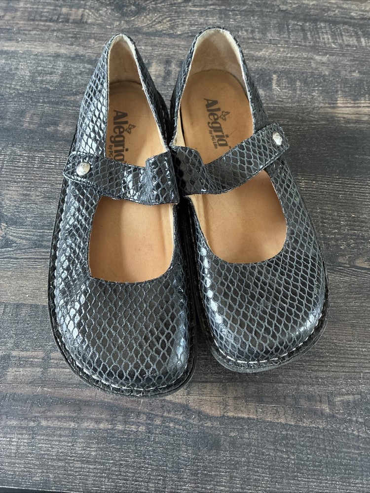 Alegria Paloma PAL-717 Shoe Women's EU 38 US 7.5 Pewter Snakeskin Mary Jane VGC