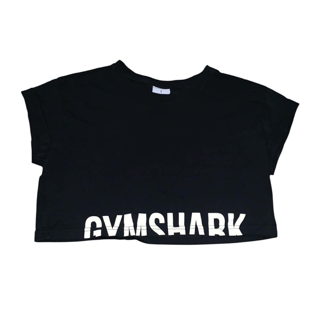 Gymshark Apollo Crop Top Women S Black Graphic Tee Cotton Gymcore Athleisure EUC