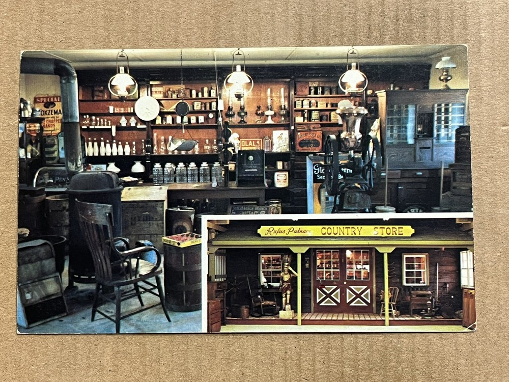 Postcard Reno OH Ohio Rufus Putnam Country Store Red Door Antiques Vtg Roadside