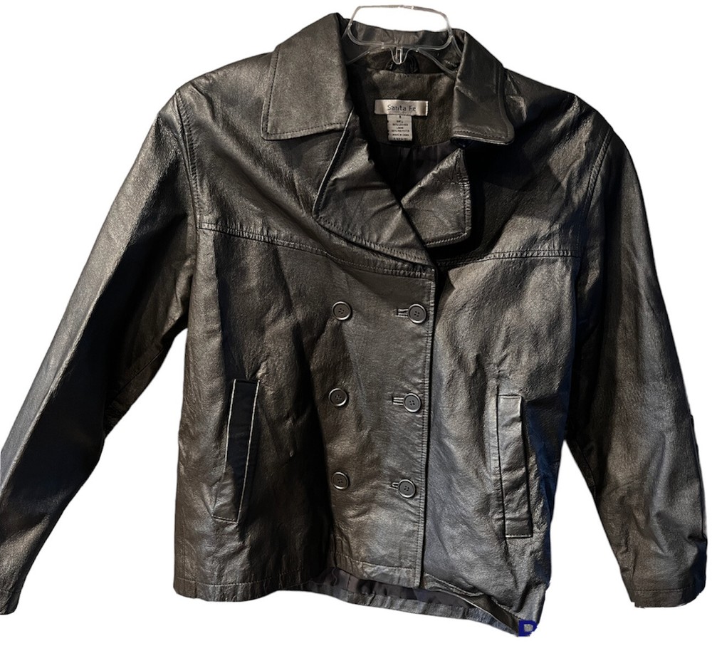 Santa Fe Leather Jacket womens Size 8 Silver metallic button front retro y2k