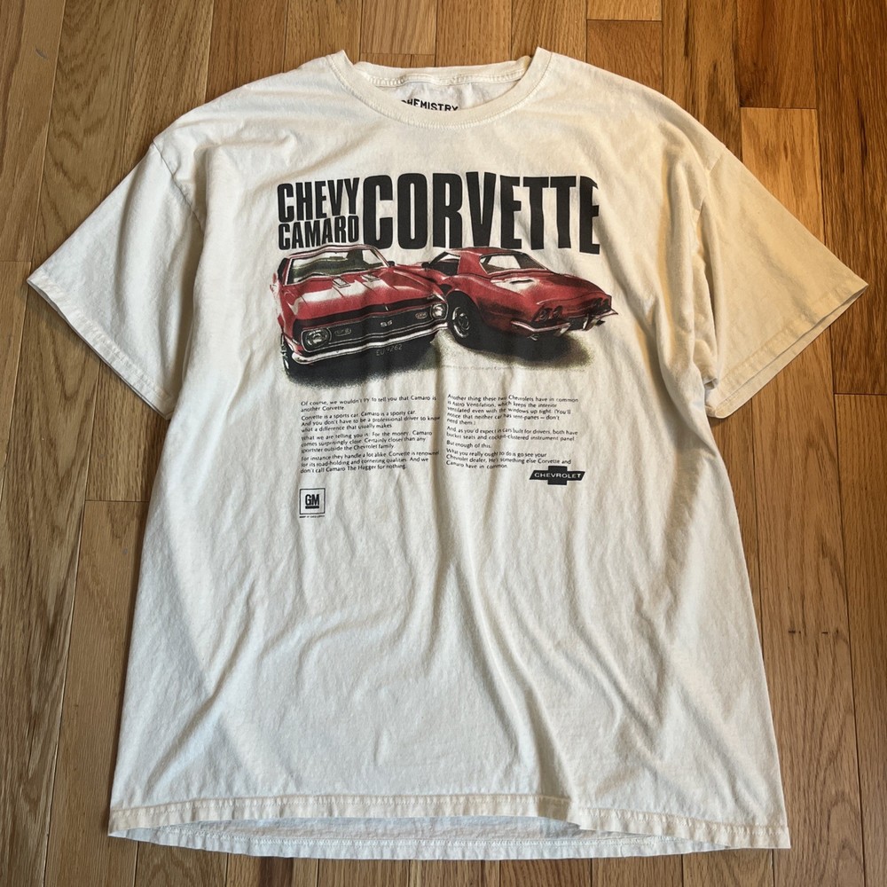 Chemistry Chevy T-Shirt Men’s Corvette Camaro Size XL Graphic Short Sleeve Beige