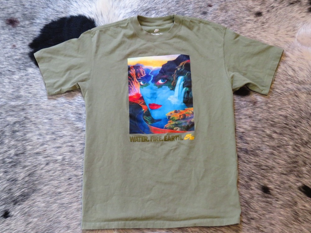 Nike Air Water Fire Earth T Shirt Mens Small Green Graphic Loose Fit Tee