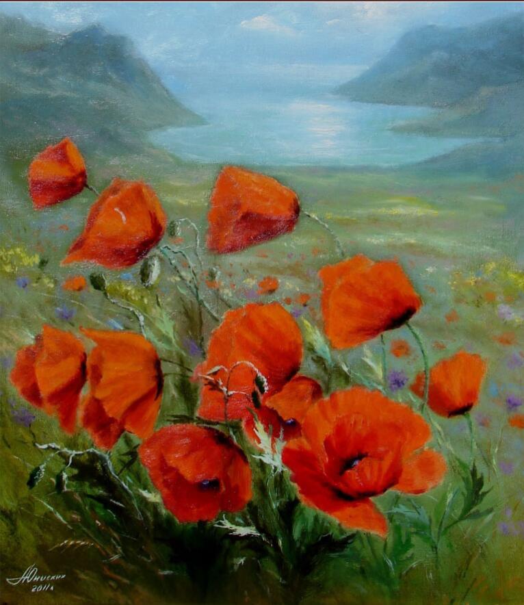 Large oil painting Red Flowers handpainted on canvas Home Wall Decor Modern Art