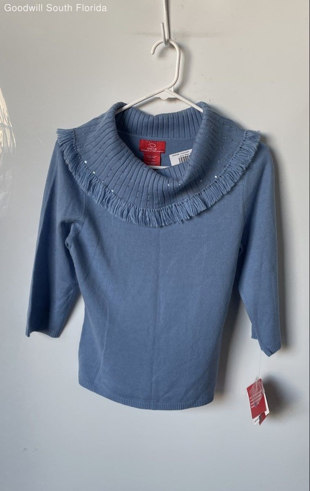 Oscar De La Renta Womens Blue Pullover Sweater Size Small With Tag