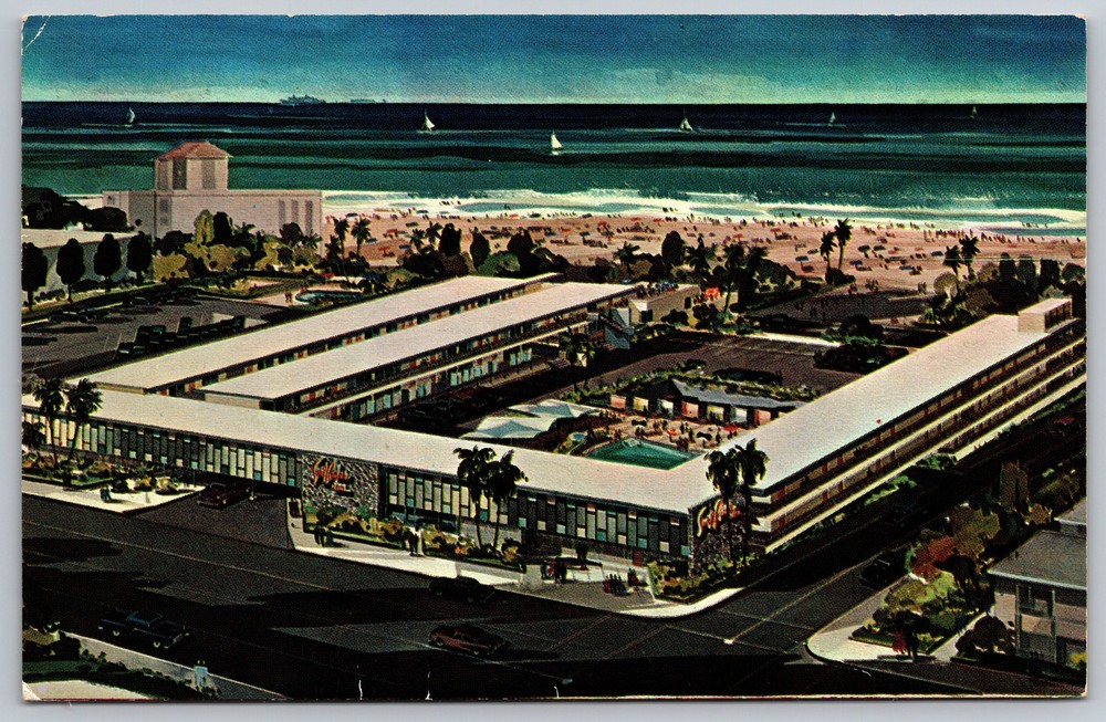 Surf Rider Inn Santa Monica California Beach Ocean Aerial Vintage Postcard