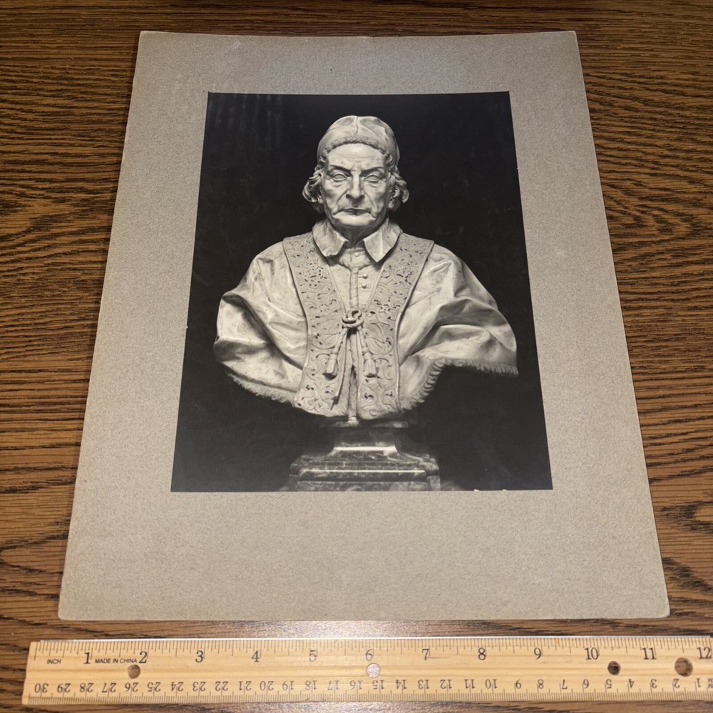 Vintage Pope Clemente XII Bust Mounted Sculpture Photo Head by BRACCI PIETRO