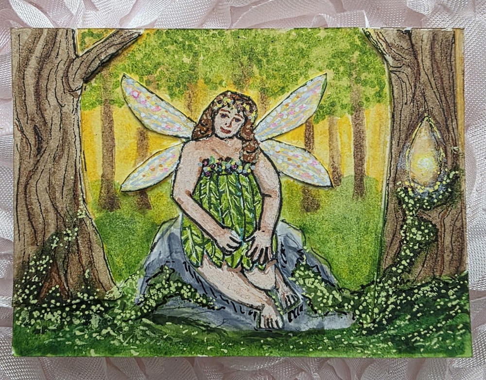 ACEO Original Fantasy Fairy Queen Woman in Forest Whimsical