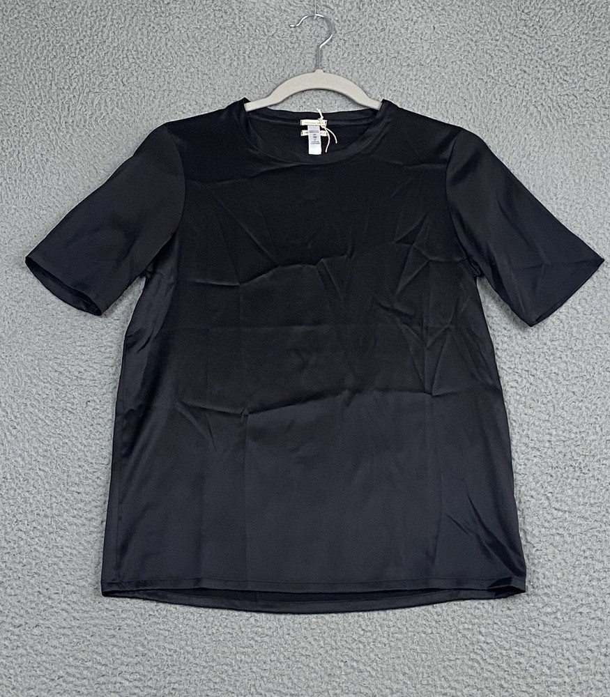 Massimo Alba Womens Stretch Silk Black Tee Shirt XS Luxury Designer Italy New!
