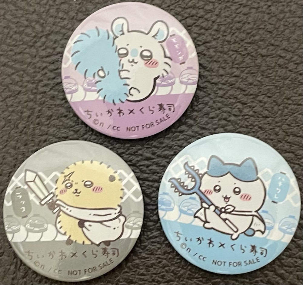 Chiikawa Can Badge Button Set of 3 Kura Sushi Collaboration Japan Kawaii
