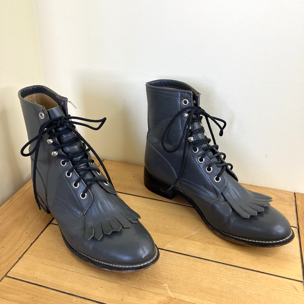 Justin Roper Boots with Kiltie Fringe in Grey - Men's US 6D / Women's 8