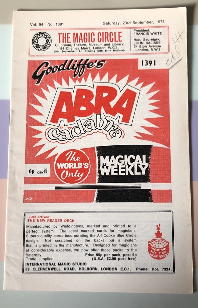 Vintage Magic / Magician Literature: Abra Cadabra # 1391 September 23, 1972.-image