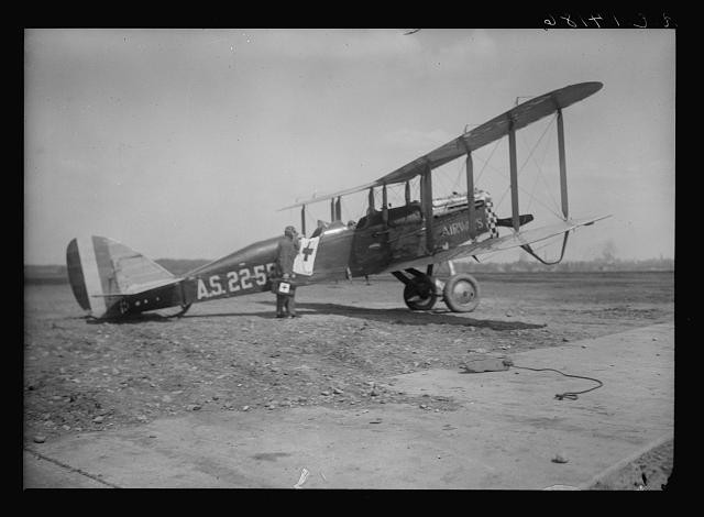Photo:1920s Military Biplane Air Ambulance Red Cross Nurse Airfield