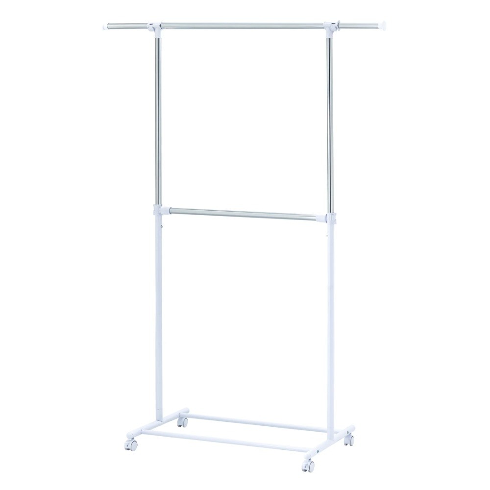 Mainstays 2-Shelf Adjustable Rolling Garment Rack Silver White