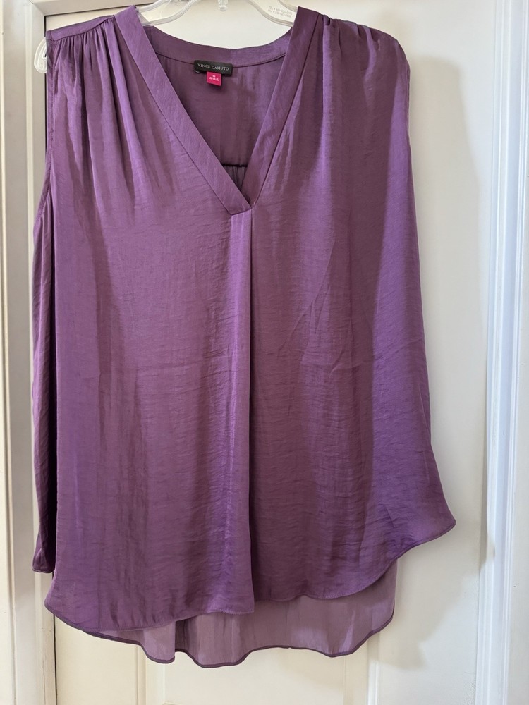 Vince Camuto Purple Sleeveless V-Neck Pleated High-Low Blouse Top, Size 1X