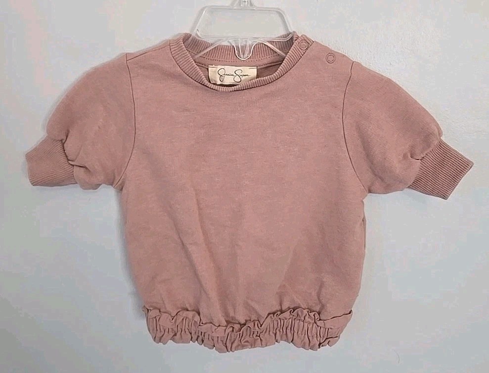 Jessica Simpson Baby Girl Top 0-3 Months Pink Short Sleeve Ruffle Hem Cute
