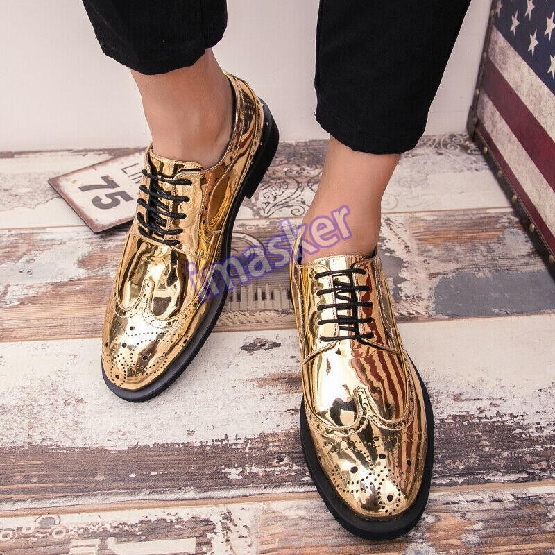 Mens Formal Shiny Leather Lace UP Wing Tip Party Brogue Carved Shoes Oxfords