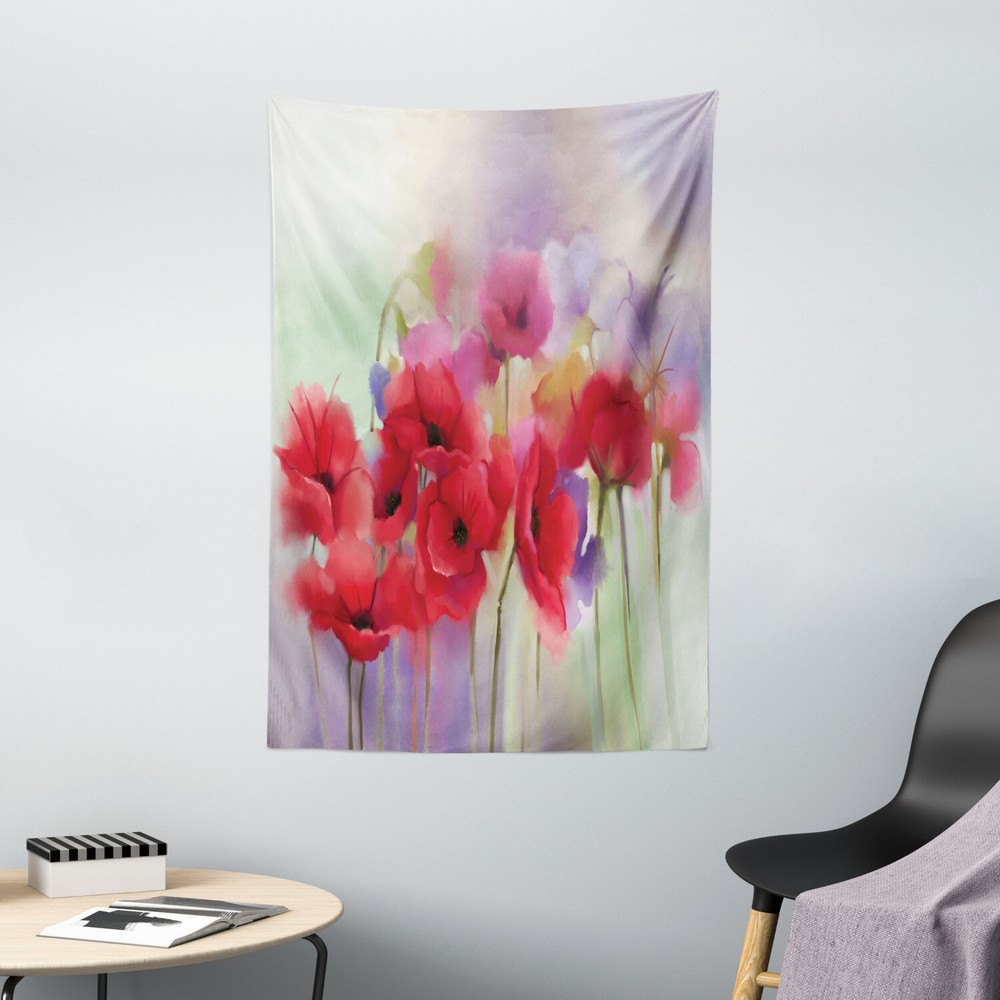 Poppy Tapestry Spring Flowers Romantic Print Wall Hanging Decor