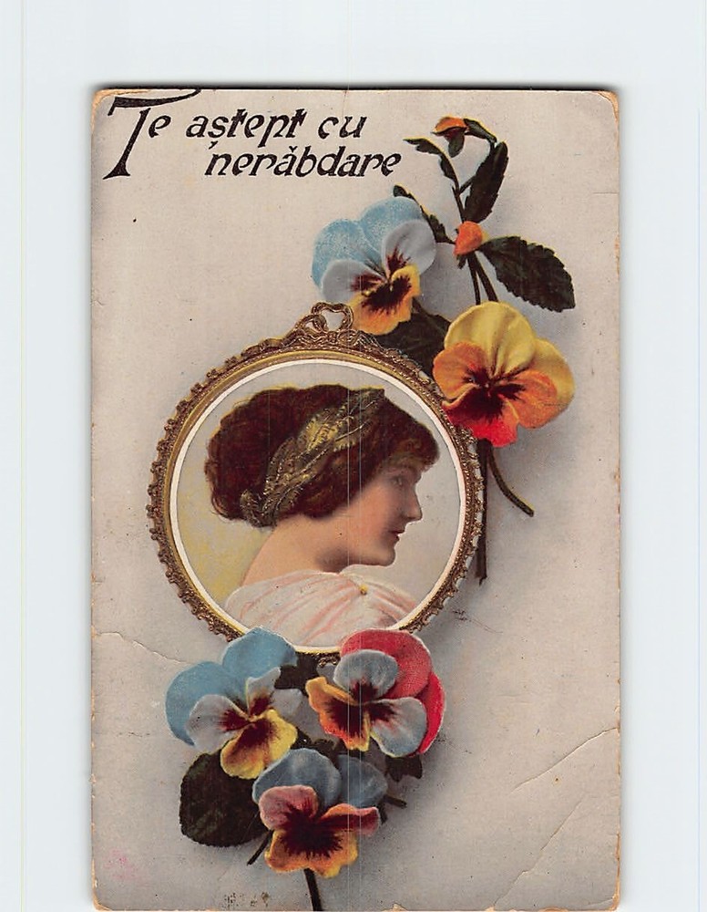 Postcard Portrait of a Woman & Flower Art Print