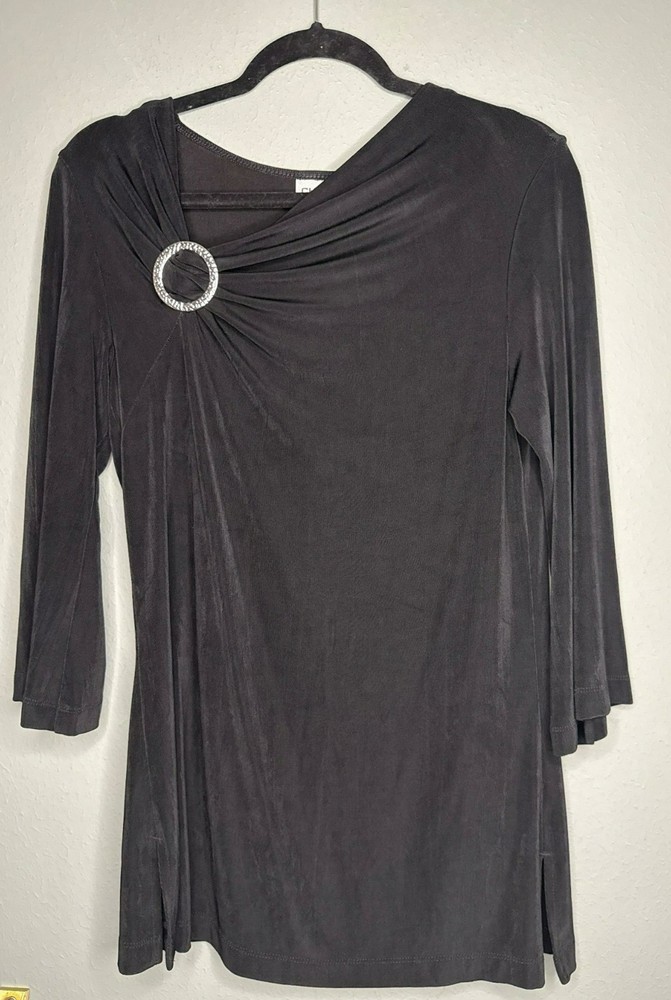 Chico's Travelers Women's 1 / Small Black Asymmetrical Tunic Top Embellished