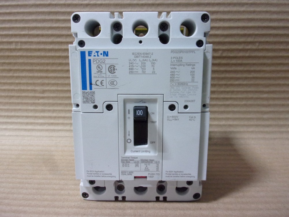 NEW Eaton PDG PDG2 PDG23P0100TFFL 3 Pole 100 Amp Circuit Breaker Power Defense
