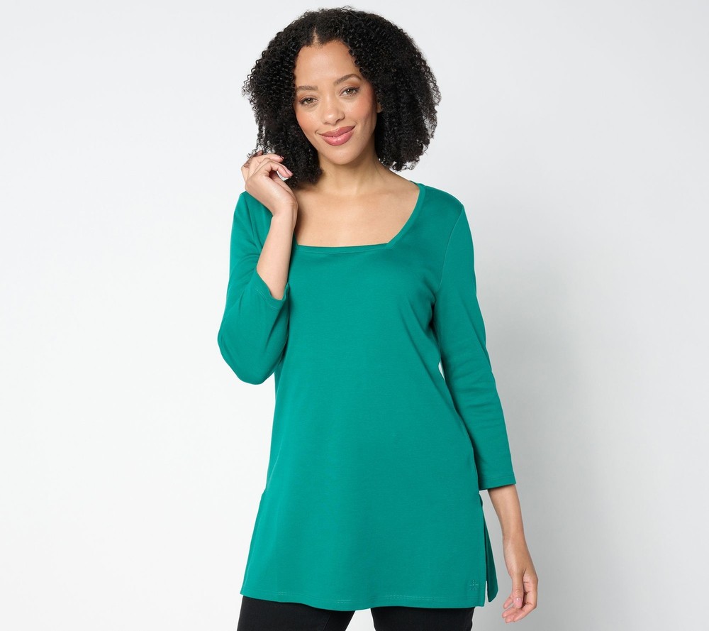 Isaac Mizrahi Live! Women's Top Petite PS Essentials Pima Cotton Green A655458