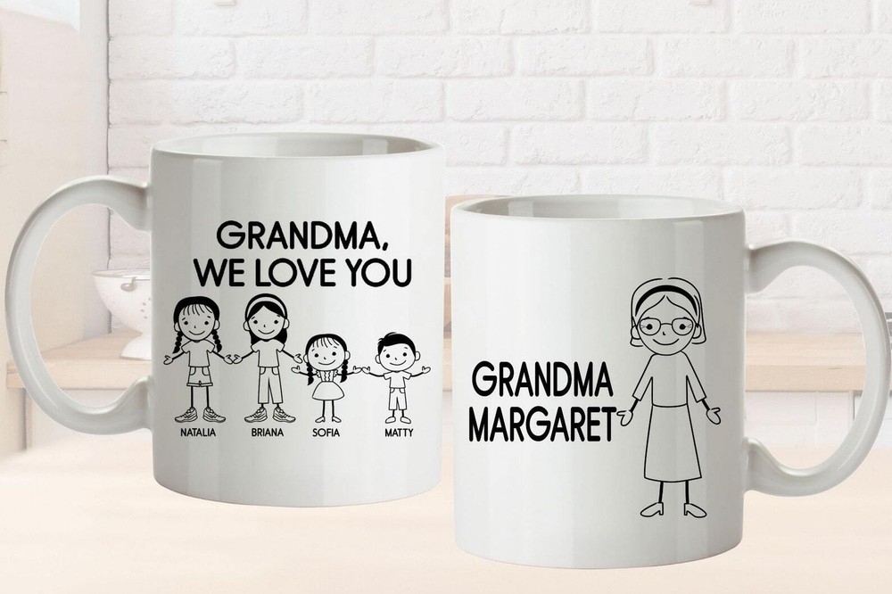Unique Grandma Grandmother Gift Mug L Personalized Stick Figure Family L