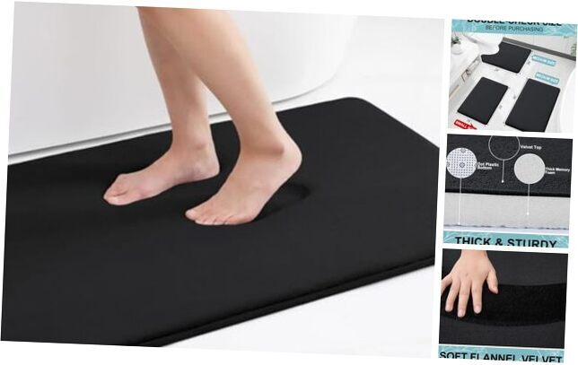Soft Absorbent Memory Foam Bath Mat 36x24 Inches in Black for Bathrooms
