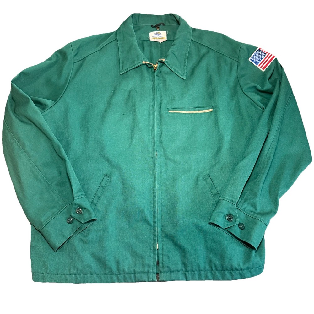 Mechanics Work Jacket Mens Green Riverside Full Zip XL Flexbac Coca Cola (?)