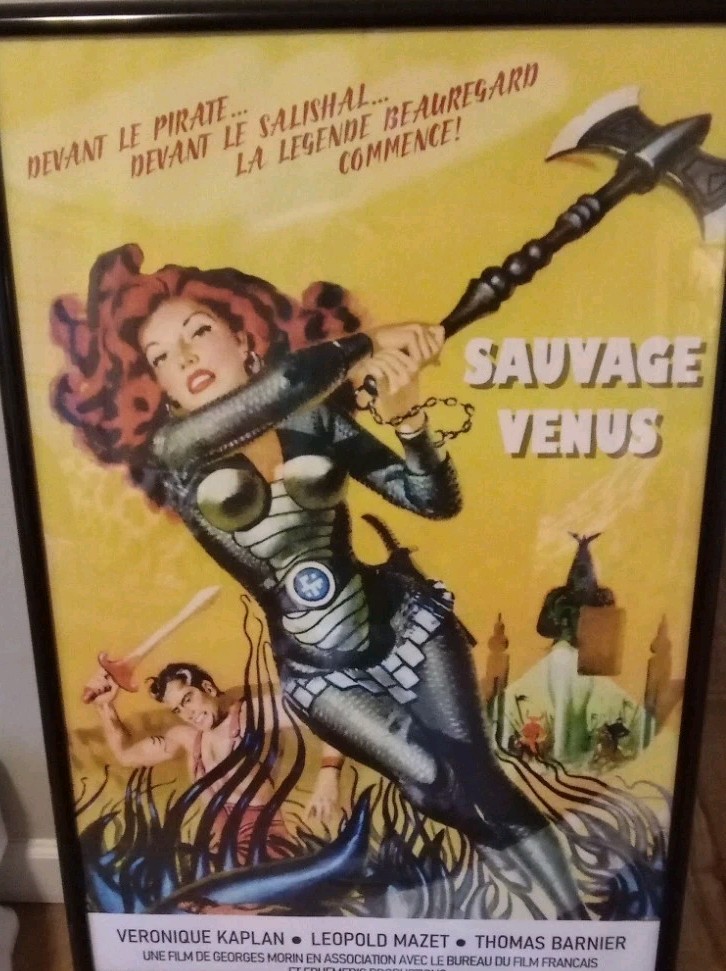 Vintage French Movie Poster “SAUVAGE VENUS” – Large 40” Framed – Retro Sci-Fi...