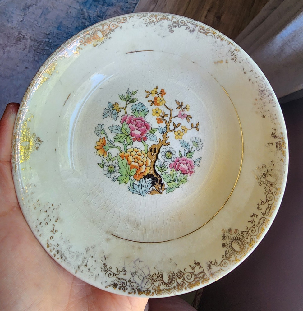 Salem Century Floral Plate White Multicolor Gold Glossy Round Ceramic USA