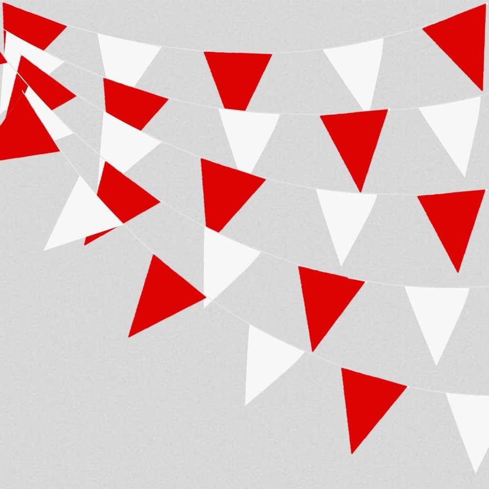 Red and White Fabric Carnival Pennant Banner 40 Meters 131 Feet Outdoor Garde...