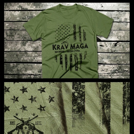 Krav Maga T-shirt Special Forces Military Martial Arts Combat U.S. Flag XL green