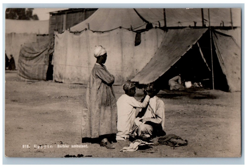 1940s Egypt RPPC Postcard Barbler Ambulant Big Tent Entrance Unposted