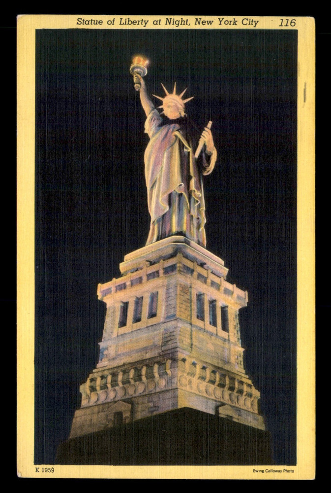 Statue Of Liberty At Night New York City NY Posted Postcard